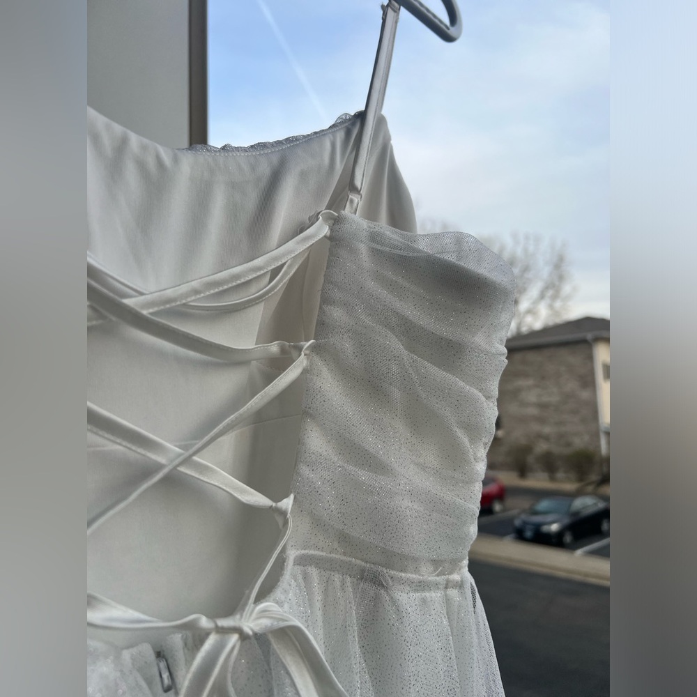 🆕 Pear Culture White Ruffle Women’s Spaghetti Strap Wedding Dress 13/14(S,M) - Picture 9 of 12
